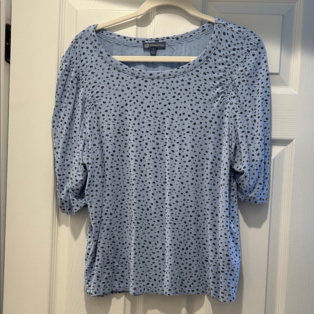 Democracy Blue Polka Dot Short Sleeve Top